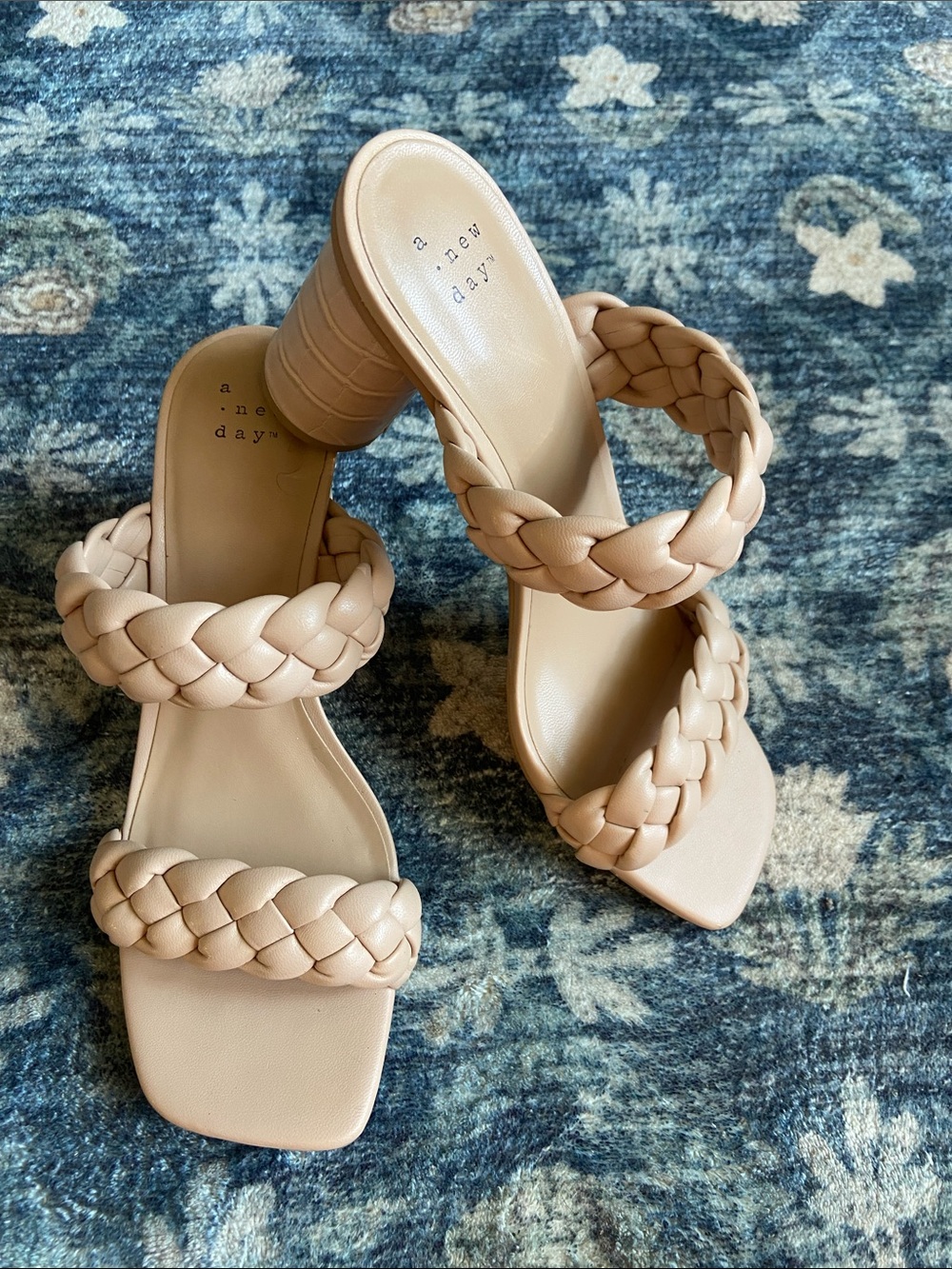 A New Day Basil Mule Braided Double Strap Nude/Taupe Block Heel Sandals